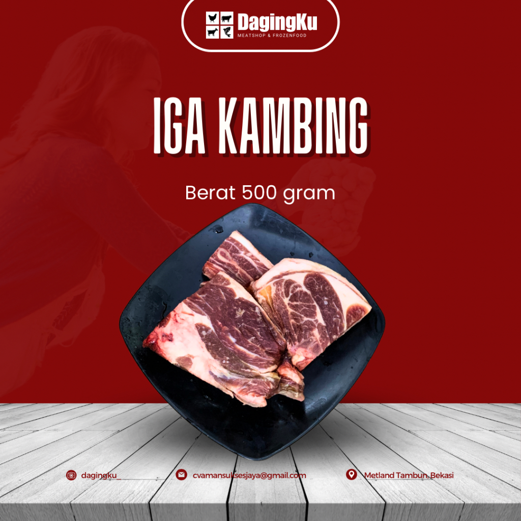 

Iga Kambing Potong Ada Tulang / Iga Kambing Kebuli / Steak Lamb / Lamb Leg / Berat 500 gram