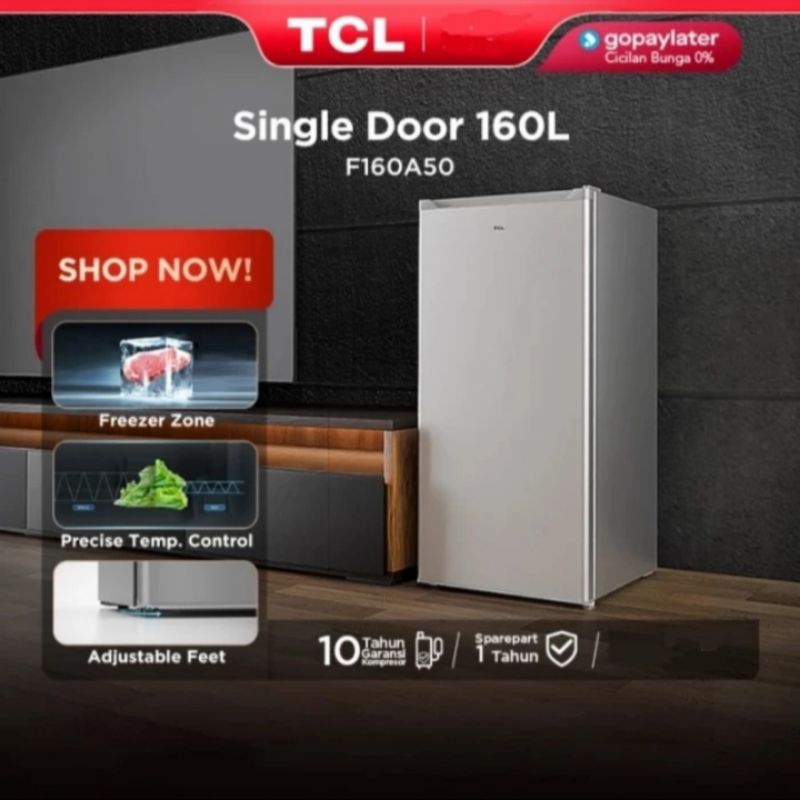 Kulkas TCL F160-A50 1 Pintu Kapasitas 160L Perak