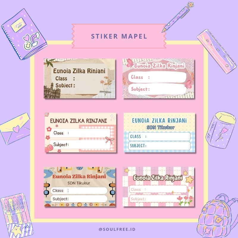 

stiker label buku lucu / stiker mata pelajaran/ stiker custom nama / stiker buku aesthetic
