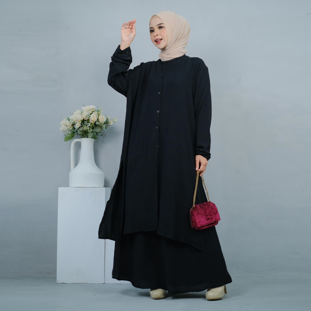 Setelan Jumbo Wanita Dengan Tunik Panjang Dan Rok Tirone Nijab