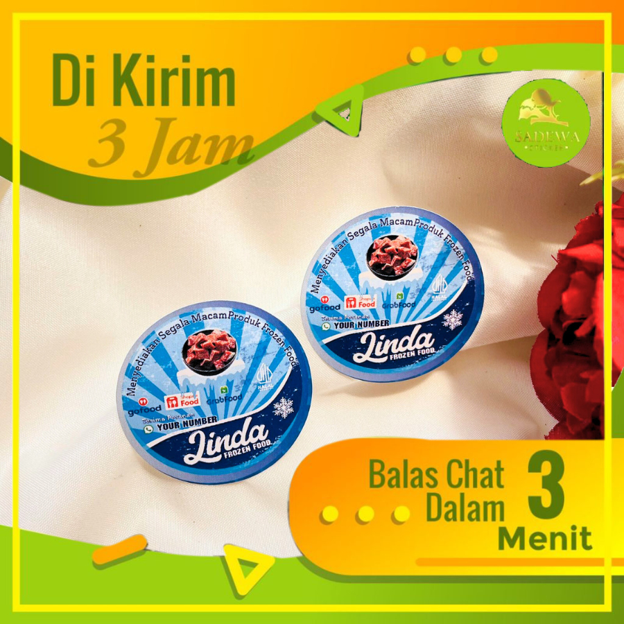 

9-15 Sadewa Sticker Bulat Makanan Beku Stiker Chromo Frozen Food Free Desain Custom Nama U.Besar