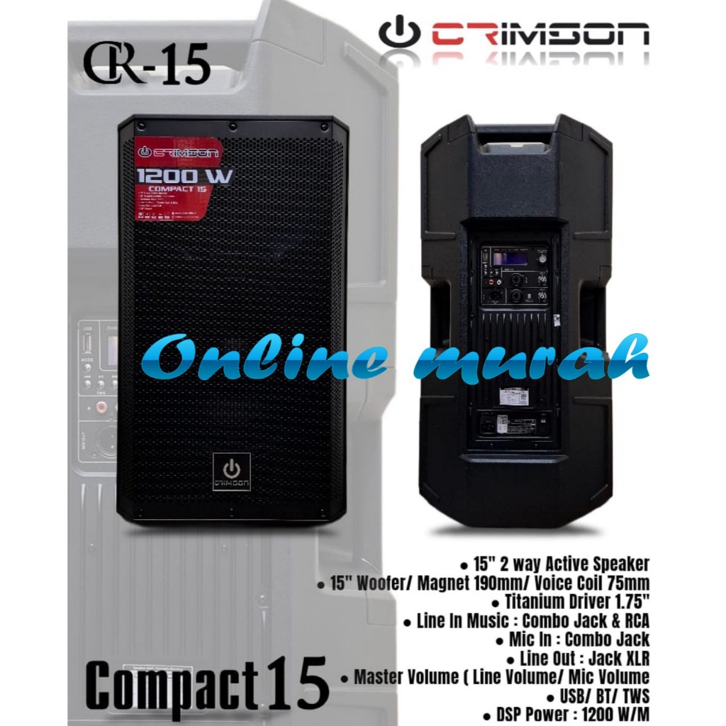 speaker aktif crimson compact 15 cr15 15 inch 1200 watt usb blutooth tws 1 buah original