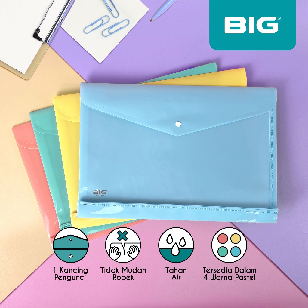 

1 Pcs BIG Map Kancing 1 F4 Pastel Folio Plastik Dokumen Punggung File Folder MF-8311