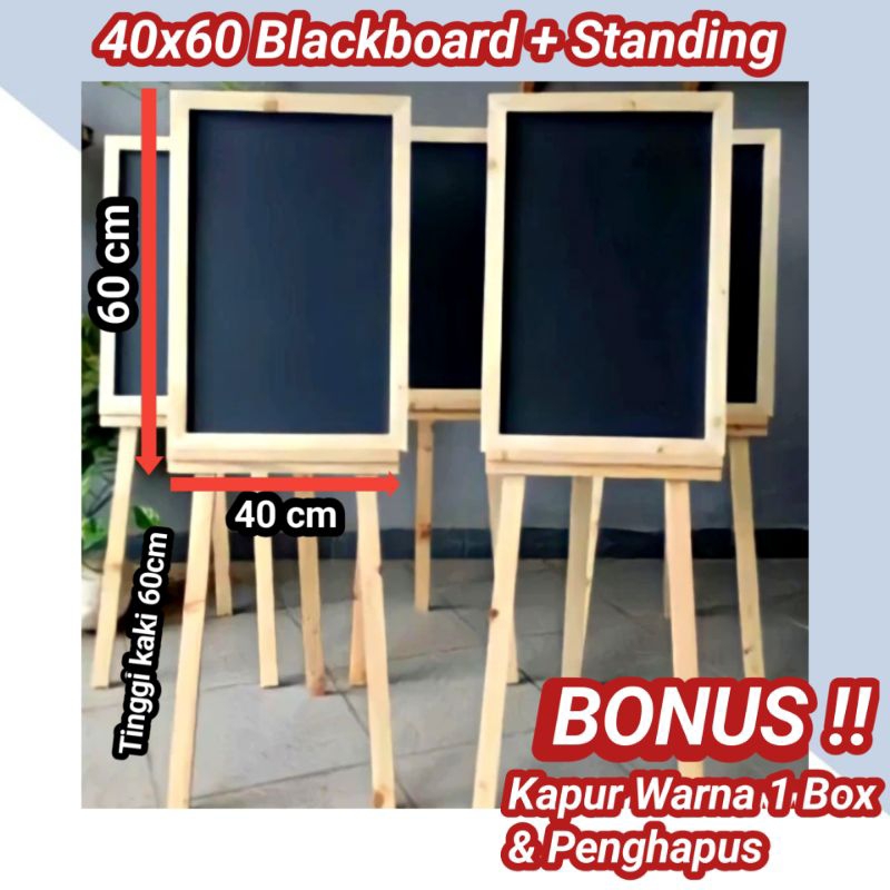 

PAPAN TULIS KAPUR 40x60cm + STANDING (Gratis Kapur Warna 1 Box + Penghapus) papan tulis Hitam,papan tulis kapur