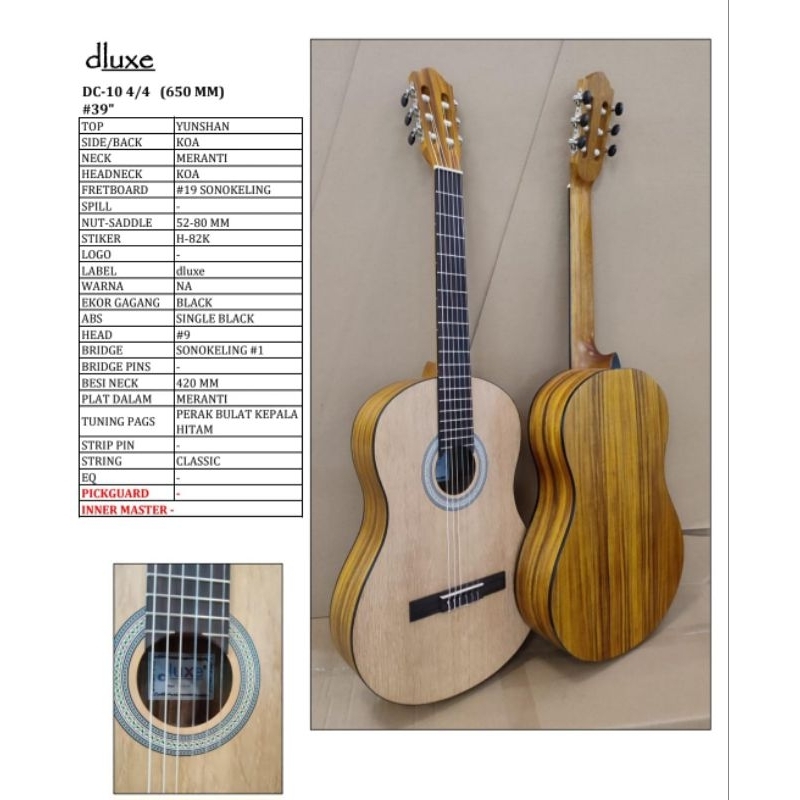 Gitar klasik nylon original Dluxe ukuran standar cutway dan standar bulat type DC-10 4/4 & DCC-10 4/