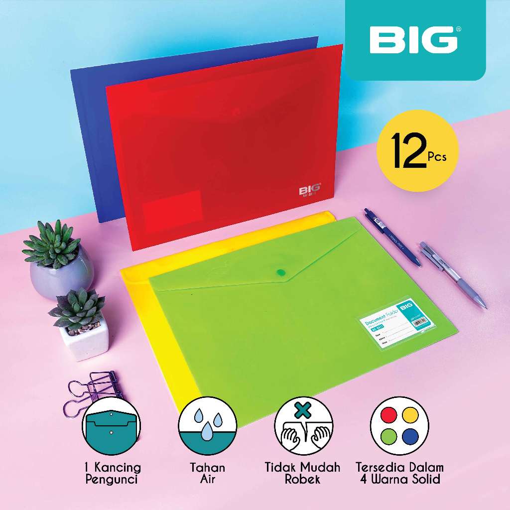12 Pcs BIG Map Kancing 1 Pastel Name Tag/ Map Dokumen Kancing 1 Pastel F4 Horisontal Name Tag MF-881