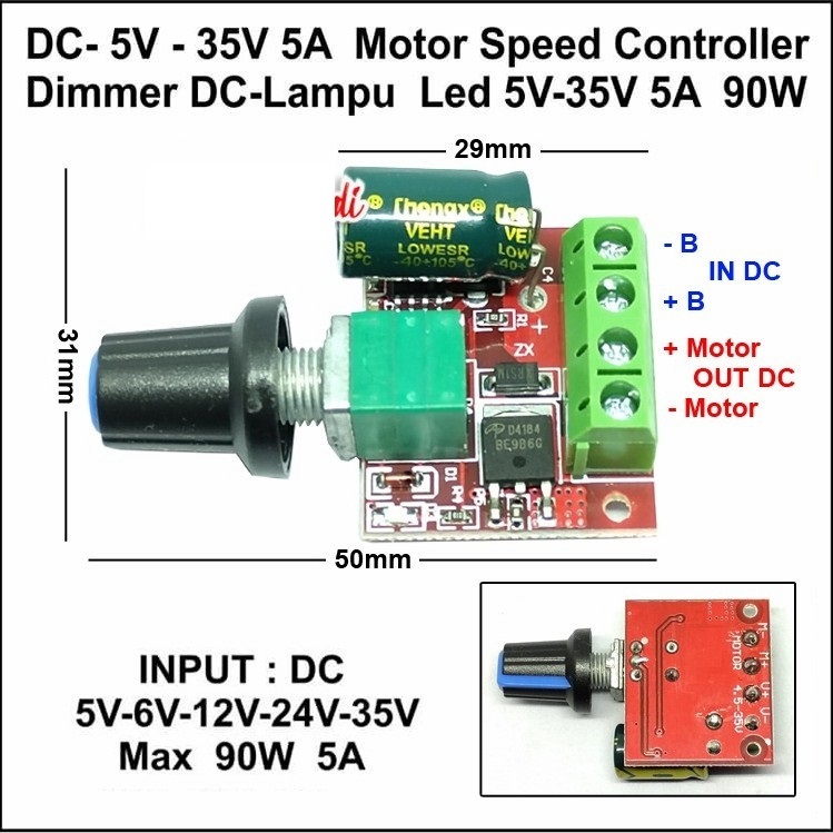 Speed Controller PWM DC Dimmer DC 5V-35V 5A / Kit Dimmer DC Modul Dimmer DC Pengantur Kecepatan