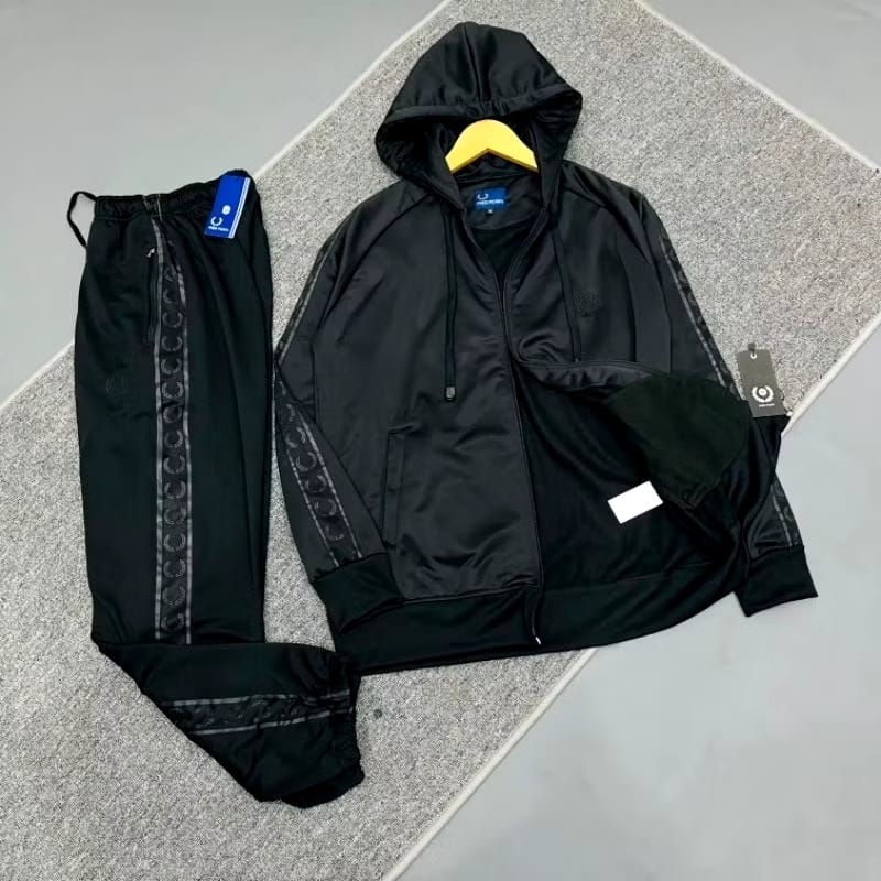 HOODIE ZIPPER TRACKPANTS BLACK TAPED HITAM 1 SET