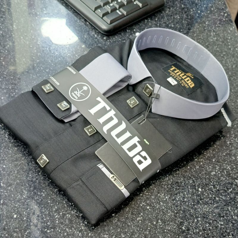 COD/Gamis Pria Lengan Panjang Manset/Gamis Hitam/Gamis Murah/Gamis Kombinasi Kerah