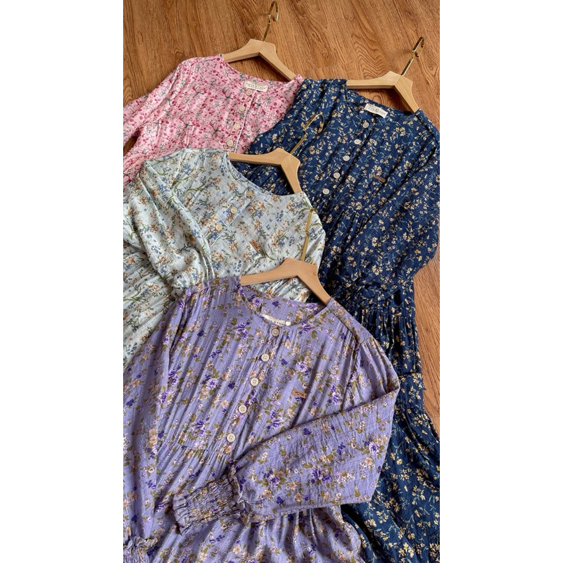 Yoya – Laluna Midi Dress – Dress Motif Midi Silky Wanita Full Furing Elegan