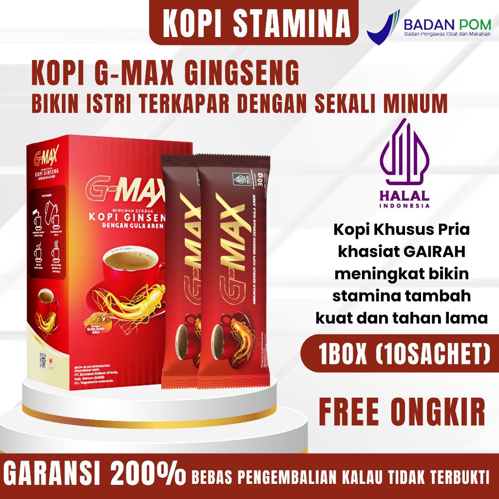 

G-MAX- G-Max Kopi Ginseng Rasa Gula Aren Bikin Nambah Durasi - Kopi G-Max Original