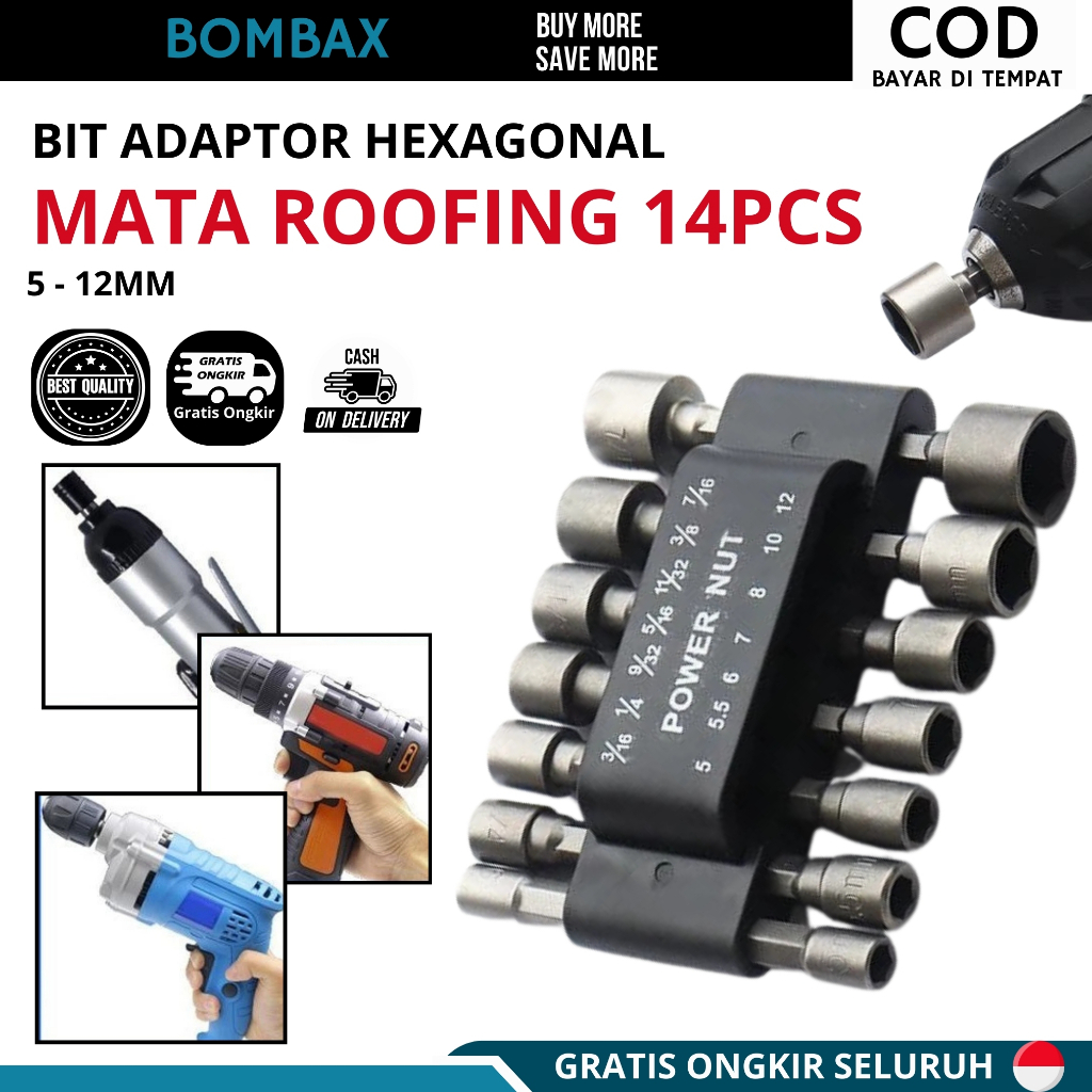 14 PCS Mata Roofing Magnetic Kunci Mata Sok Baut Roofing Baja Ringan Konektor Mesin Bor 1 Set 14 PCS
