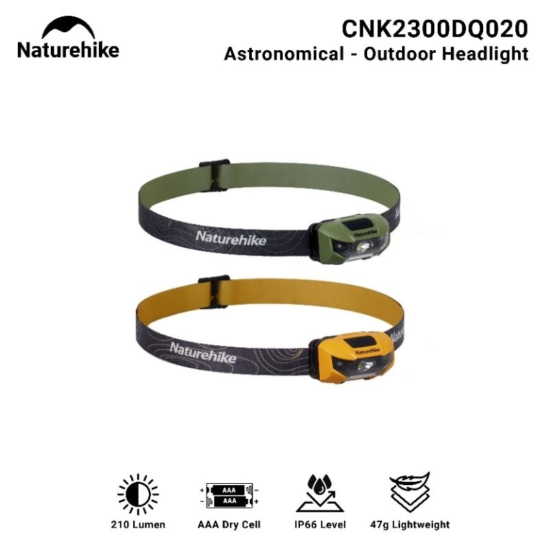 HEADLAMP SENTER KEPALA NATUREHIKE CNK2300DQ020 HAKINO ASTRONOMICAL OUTDOOR HEADLIGHT 210 LUMEN FLASH
