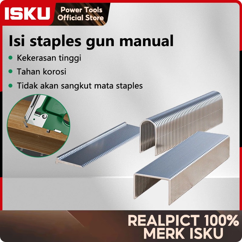 

ISKU Staples Gun Manual/Isi Ulang Refill Staples 1000pcs 1.2*10mm Perkakas Isi Stapless Tembak Gun Tacker