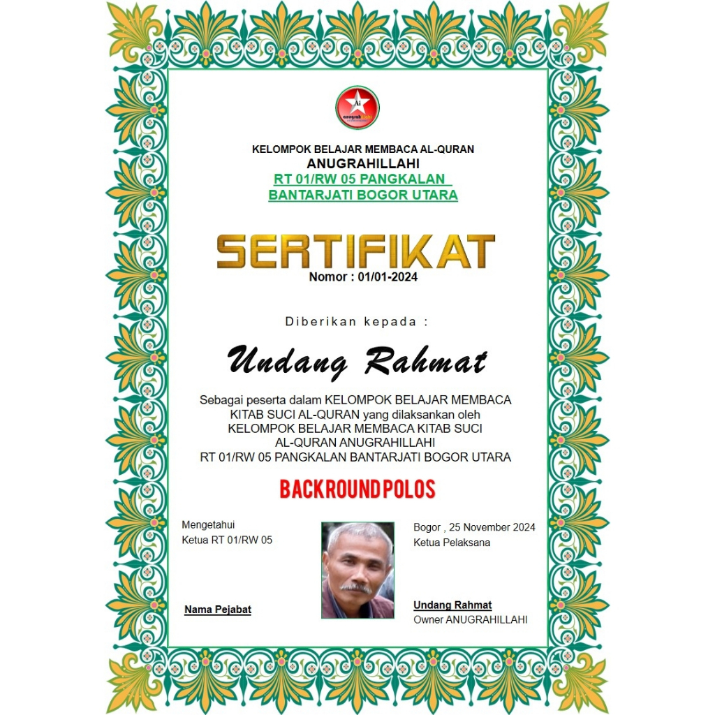 

Piagam Penghargaan Dalam Bentuk Template PPTX Plus Ukuran A4 Model Pgm02