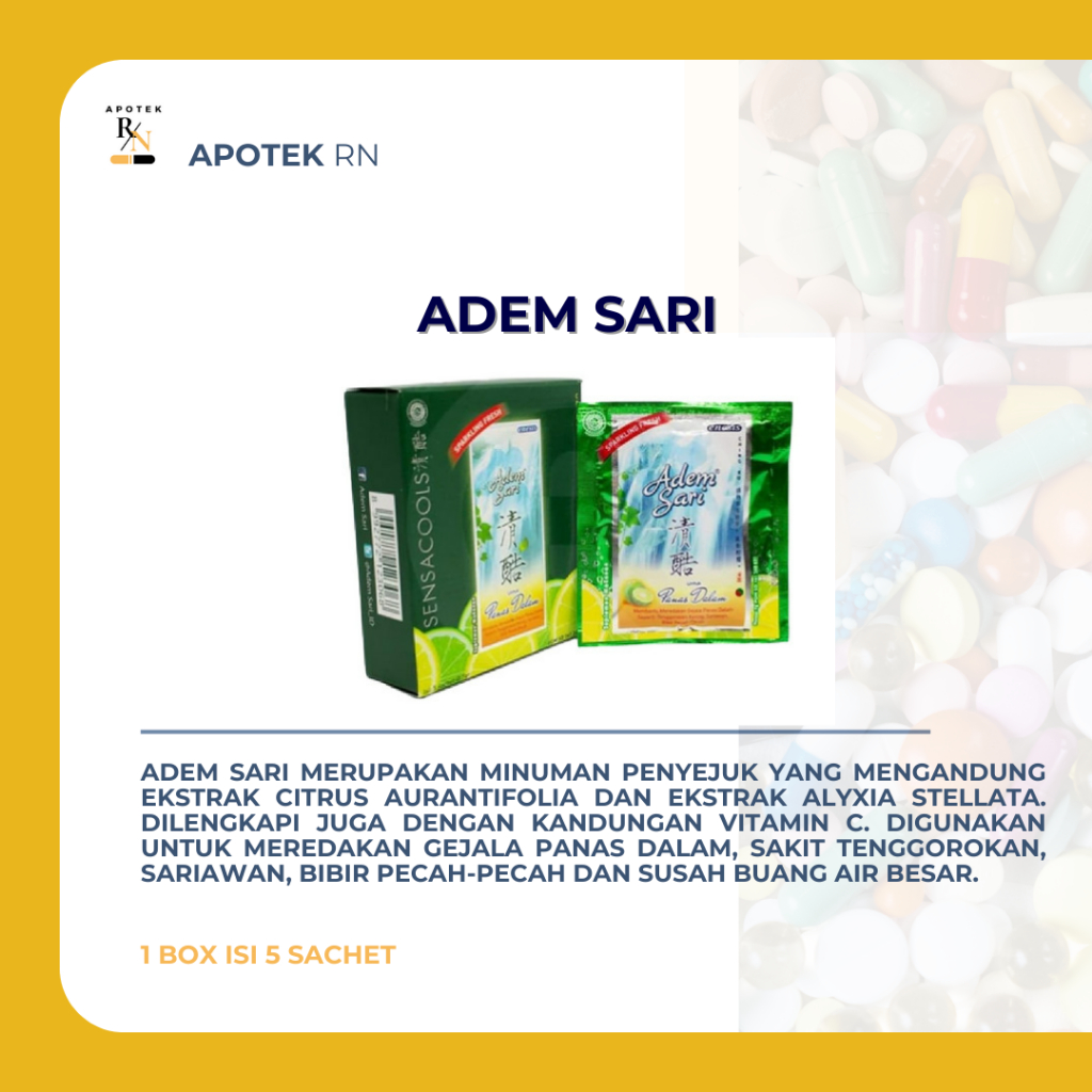 

ADEM SARI; OBAT PANAS DALAM (1 BOX ISI 5 SACHET)