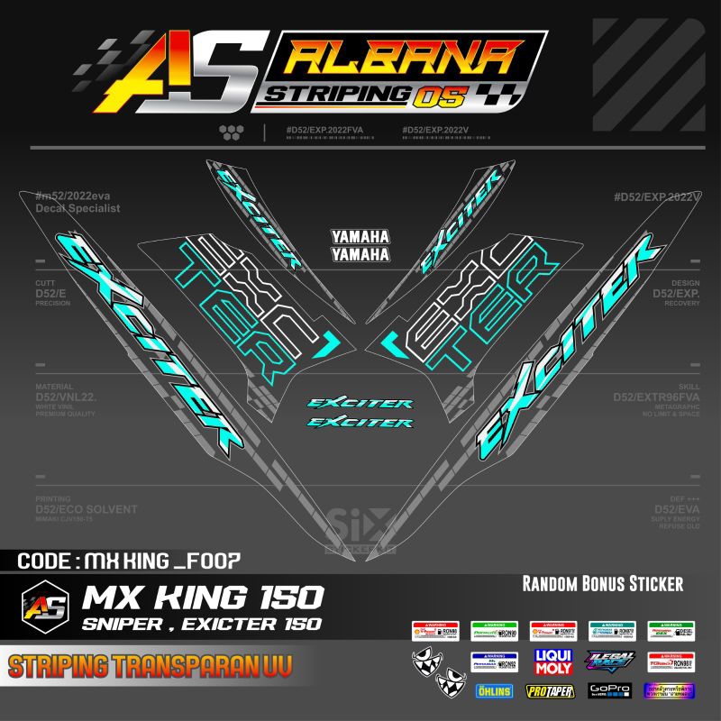 STIKER TRANSPARAN EXCITER 150/SNIPER 150/Y15ZR/STRIPING YAMAHA MX KING 150 EXCITER