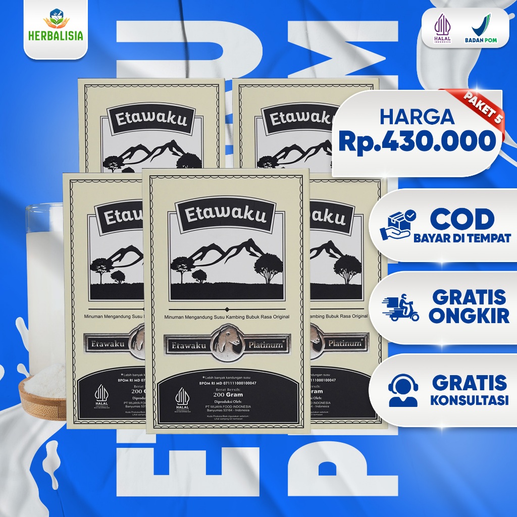 

Susu Etawaku Platinum 5 Box : Kesehatan Pernafasan - Anti Sesak Nafas & Batuk Berdahak Original 100%