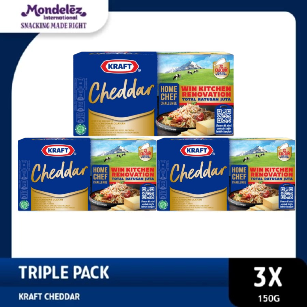 

Kraft Keju Cheddar Blok, 150g. Keju asli dari susu New Zealand - triple pack