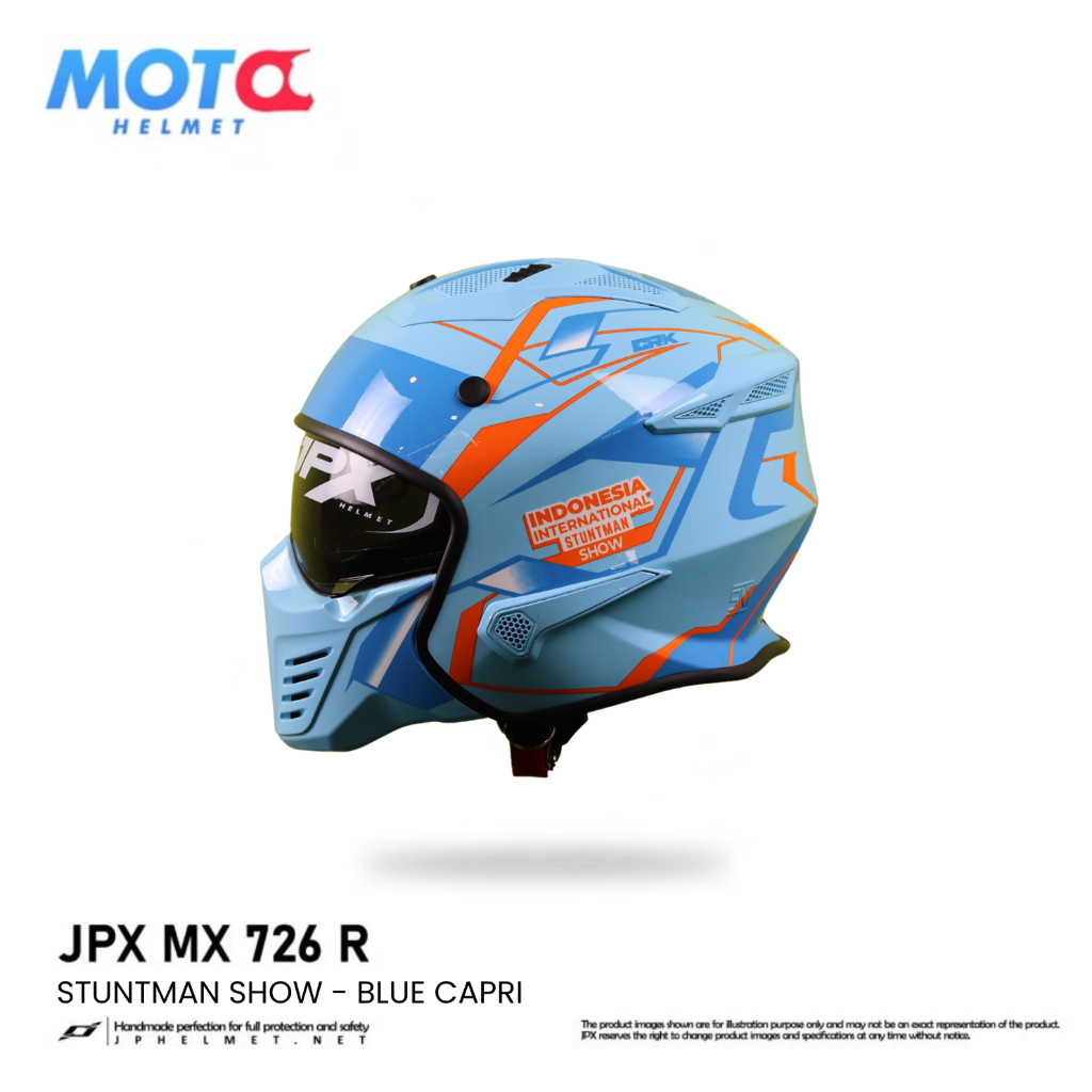 Helm JPX Full Face MX-726R Stuntman Show - Blue Capri