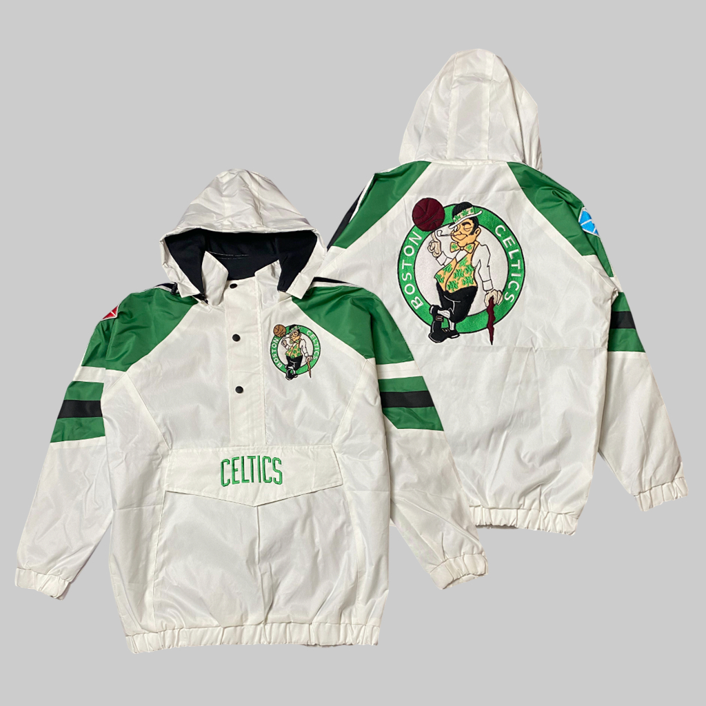 Jaket Pria Wanita Cagoule Celtics White Jacket Taslan Pria Outdor Kantong Doraemon