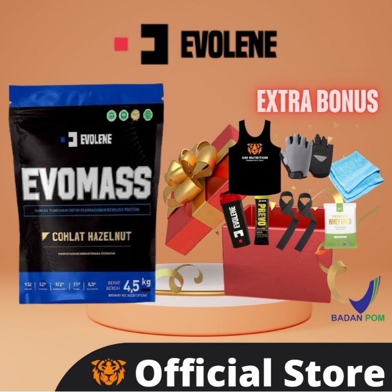 EVOLENE EVOMASS EVO MASS GAINER 10 LBS 10 LB BPOM HALAL SUSU PROTEIN EVOMAS SUPLEMEN 4.5 kg 4,5 kg
