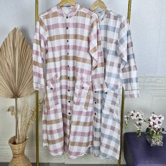 LONG TUNIK AIZA Tunik Wanita Dewasa Motif Kotak