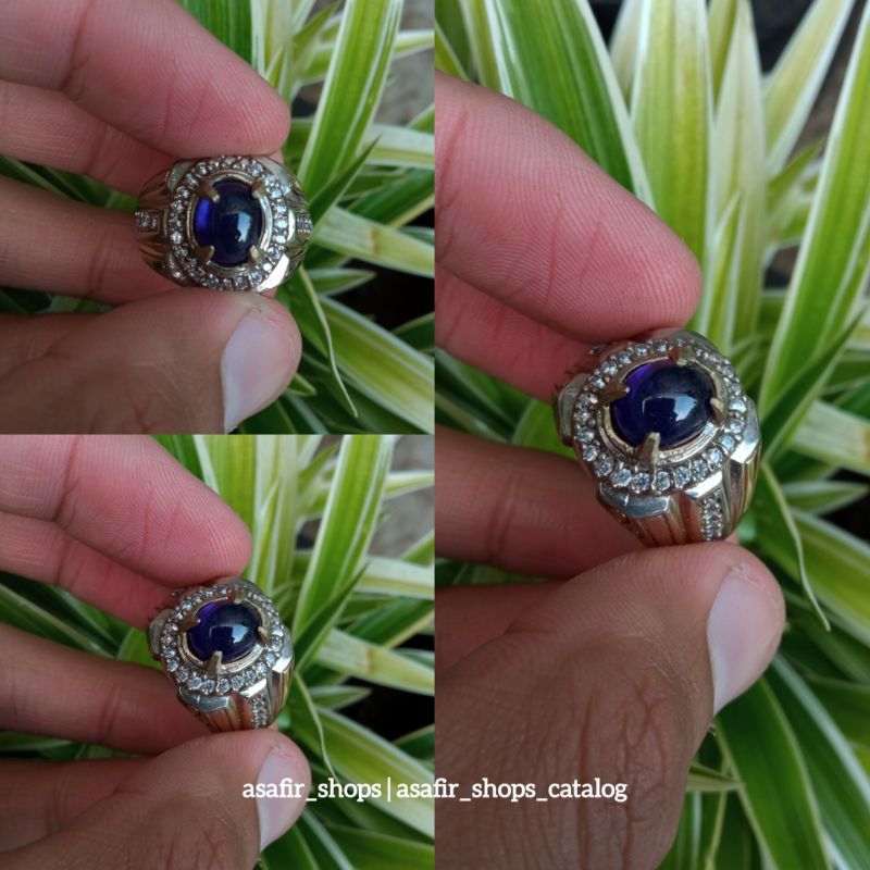 Cincin Natural Blue Safir Madagaskar Ring Alpaka Super 100% Asli