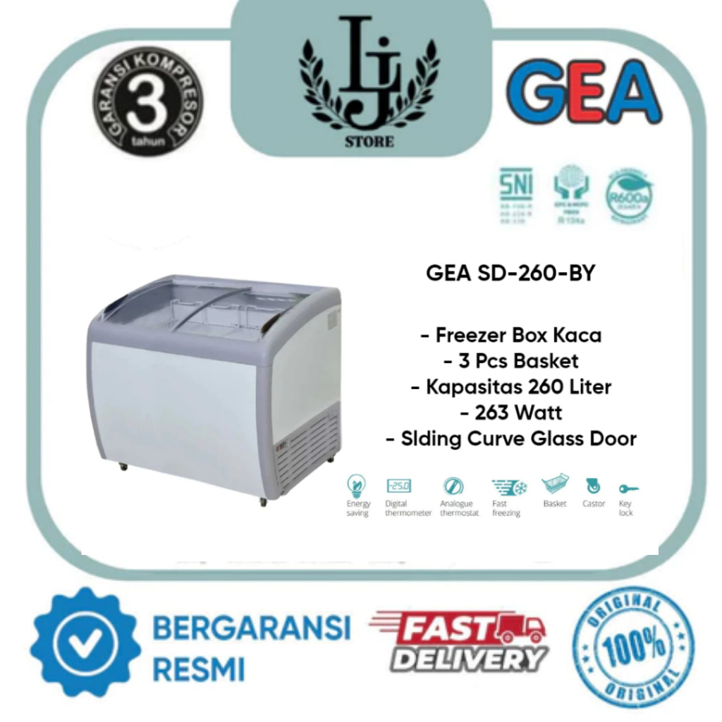 Chest Freezer GEA kaca SD-260-BY  260 Liter Freezer Box GEA Lemari Pembeku GEA