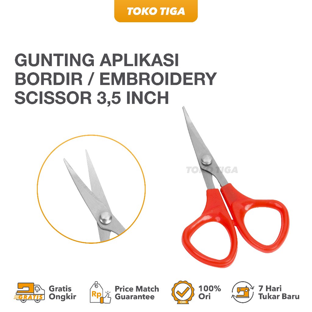 

Gunting Bordir Ujung Bengkok / Embroidery Scissor 3,5 Inch Grade B