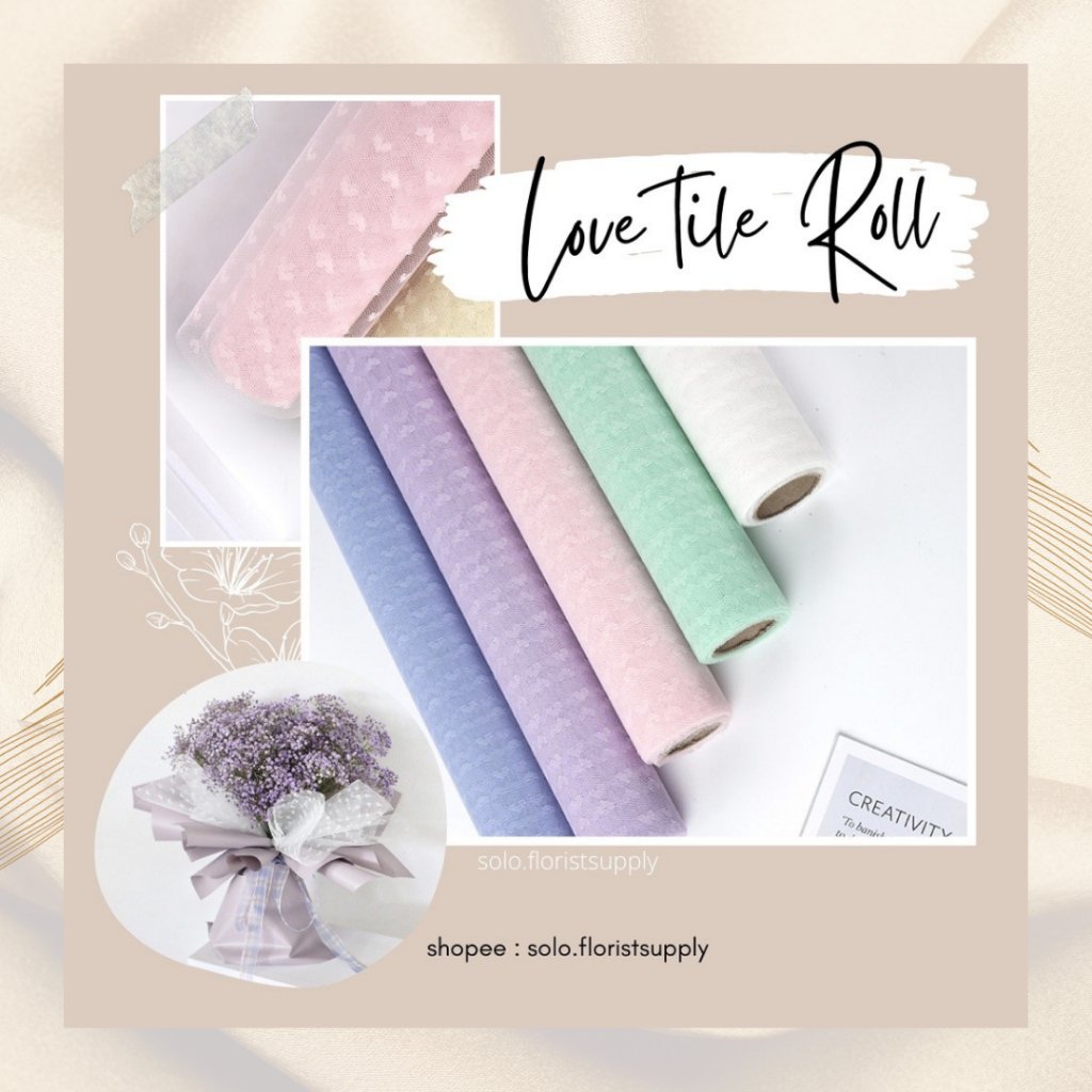 

5YARD LOVE TILE ROLL KERTAS BUNGA (1 ROLL)/ FLOWER WRAP/ PEMBUNGKUS BUNGA HAND BOUQUET KOREAN WRAP