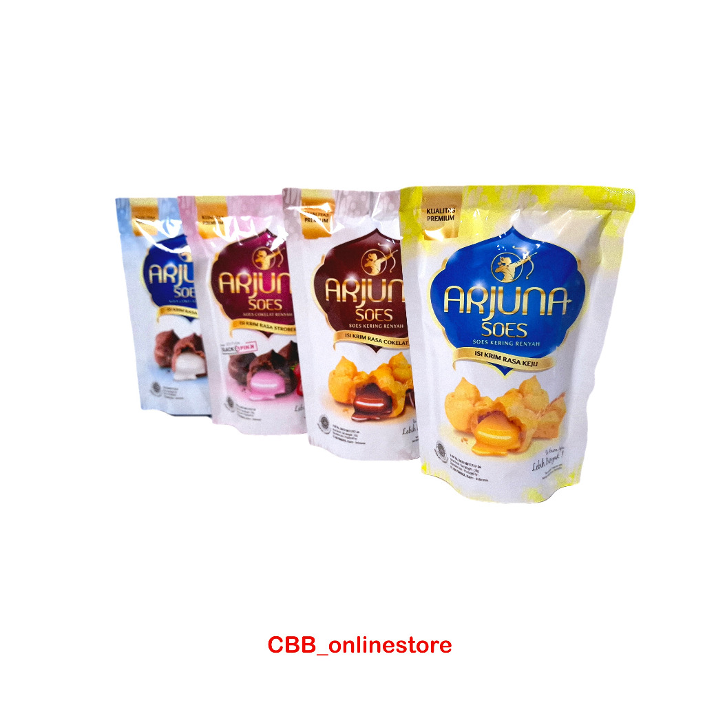 

Soes Premium Arjuna 10 Pouch @30gr - Kemasan Praktis, Rasa Coklat, Keju, Strawberry, dan Vanilla - Cookies, Camilan, free buble wrap