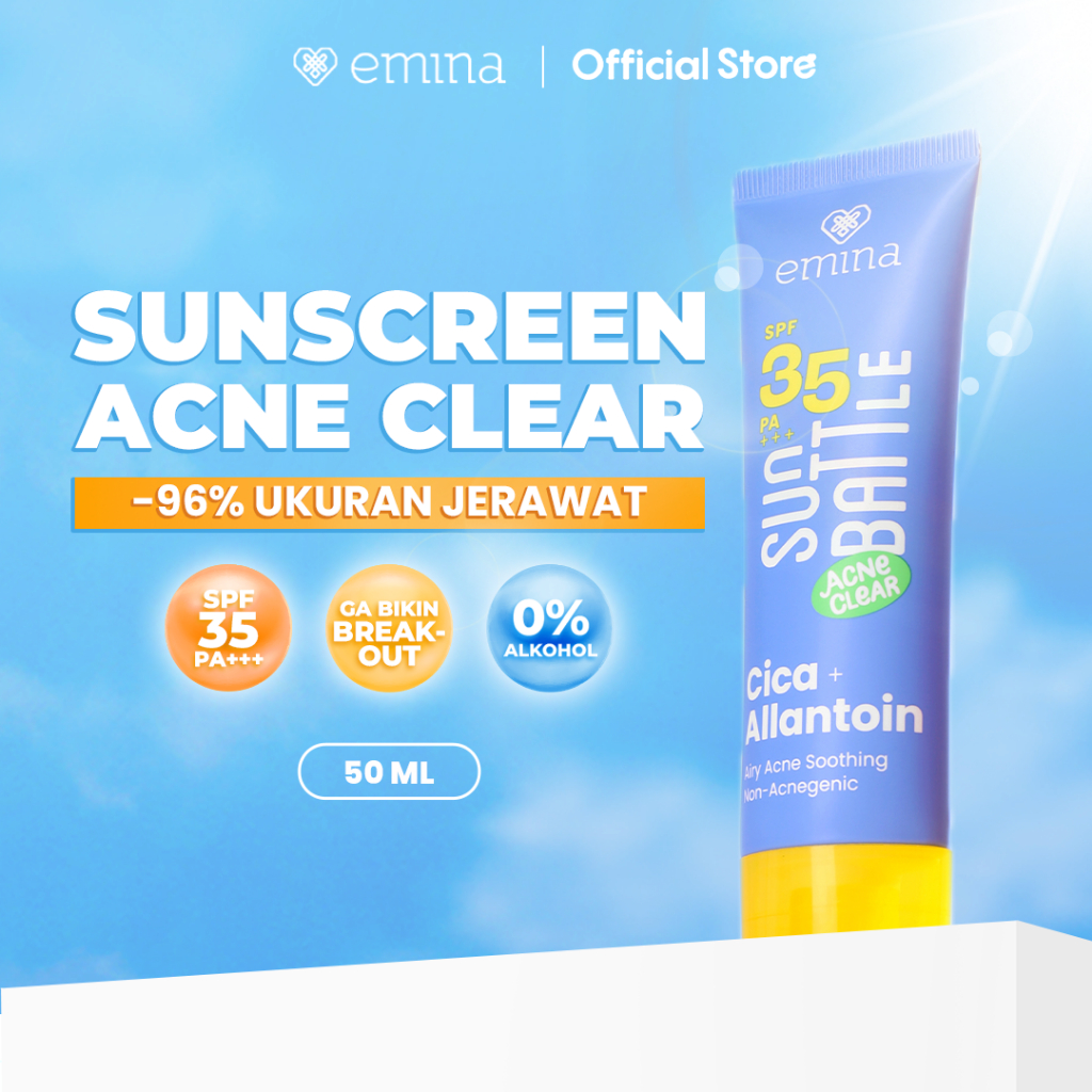 NEW Emina Sun Battle SPF 35 PA +++ Acne Clear Cica + Allantoin Airy Acne Soothing 50 ml - Sunscreen 