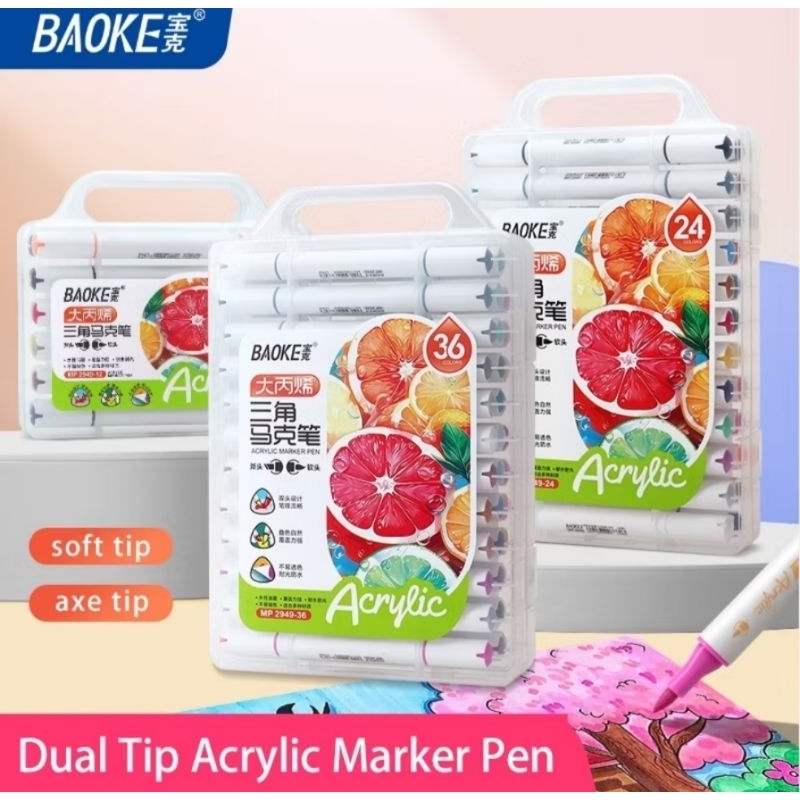 

Baoke Spidol Acrylic Maker Pen Water-Based 12/18/24/48