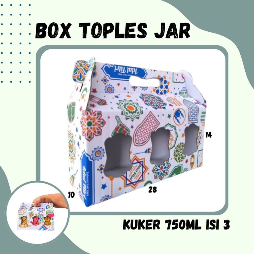 

Box 28x10x14 Jinjing (KUKER TOPLES JAR 750ml ISI 3) Kardus Idul Fitri Lebaran Hampers/Ied Mubarak/Box Boneka/Hampers Kue Kering