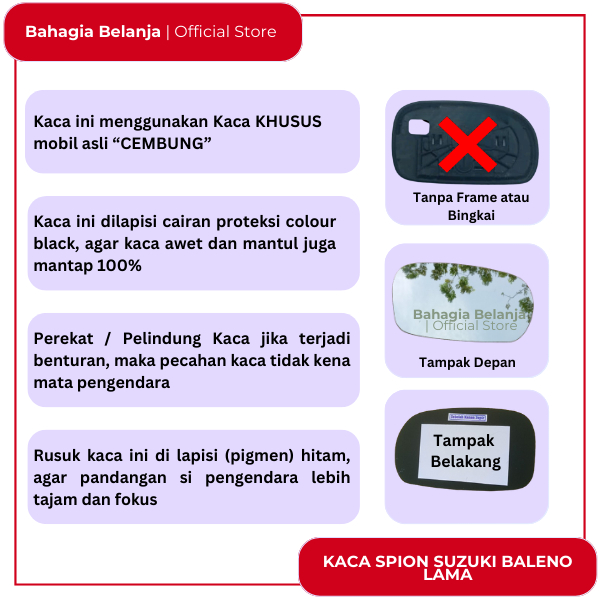 Kaca spion Kaca sepion suzuki baleno lama 97 98 99 2000 2001 2002 Refill tanpa frame/brecket cuma ka