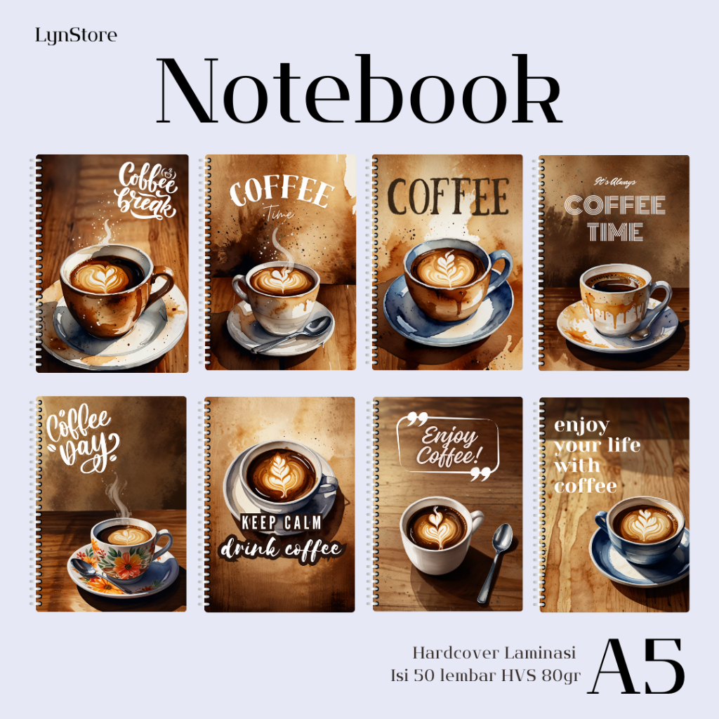 

(LS_033) Notebook A5 Hardcover Coffee Collection (Isi 50 Lembar Hvs + Hardcover Laminasi 2 Sisi) Buku Tulis Catatan Notebook Ring A5 Hardcover / Notebook Journal A5 Hardcover Laminasi / Spiral Buku Agenda A5 Hardcover Laminasi