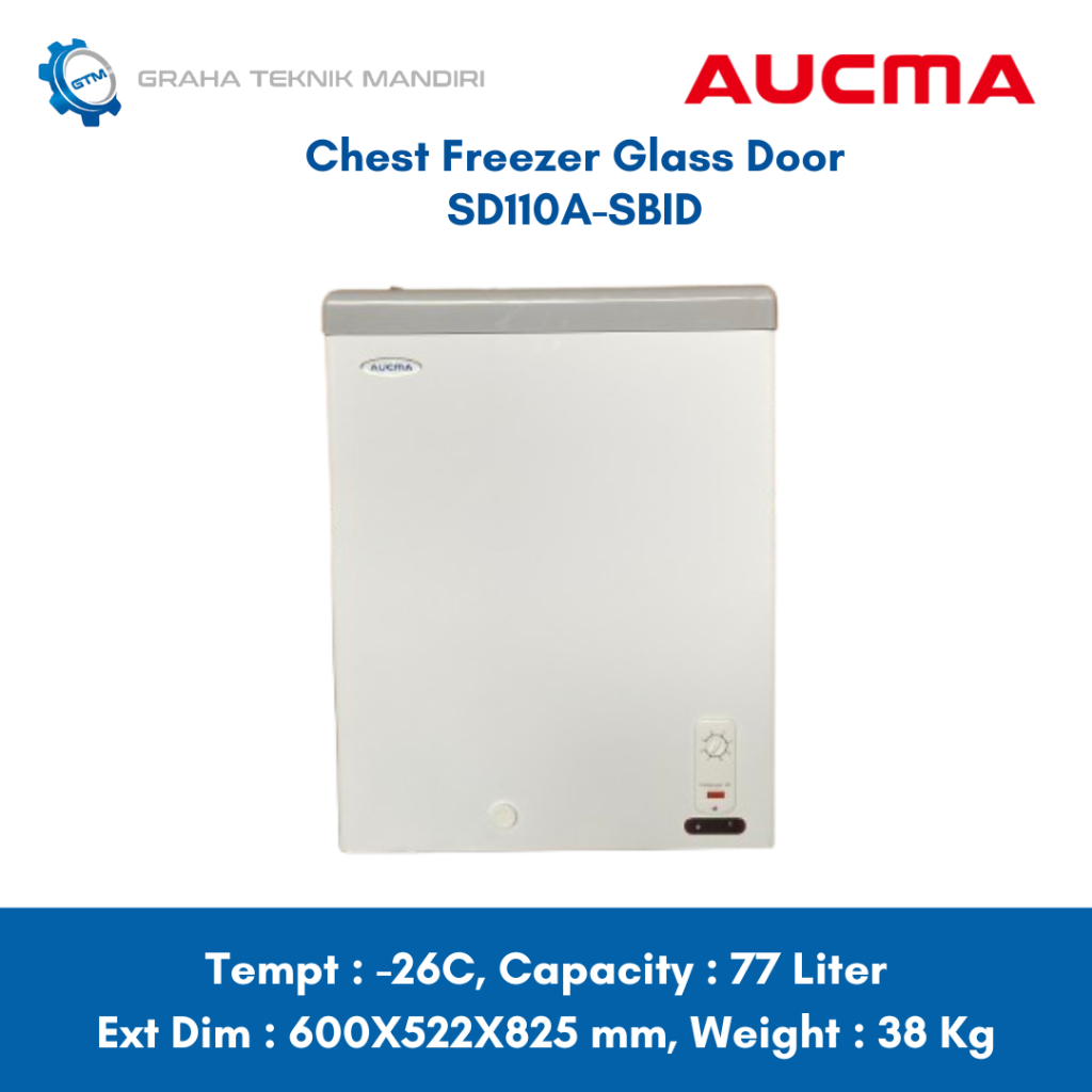 Aucma Chest Freezer Flat Glass Door 77 Liter SD110A-SBID