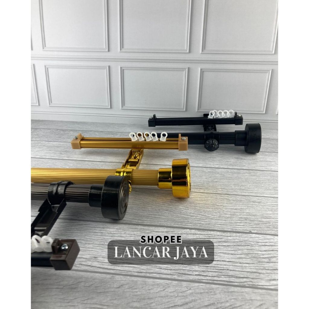 LANCAR JAYA Batang Gorden Double Rel Full Set Pipa Premium/Rel Vitrase Gorden Double Fullset MINIMUT