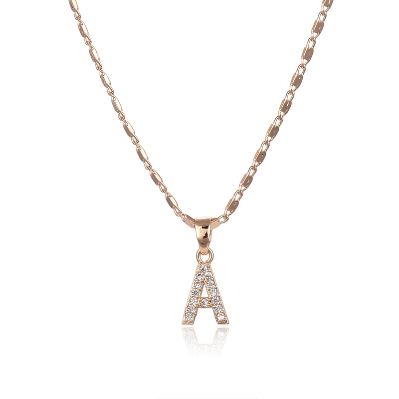 Kalung Titaniun Huruf Kalung Alfabet titanium Wanita Permata Perhiasan Lapis Emas 18k 198N