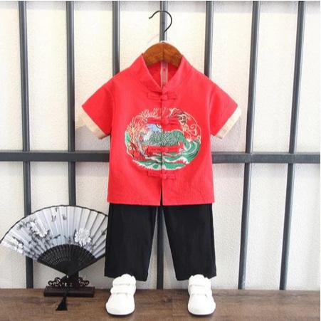 Setelan cheongsam import anak laki laki