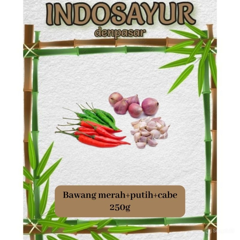 

Bawang merah + bawang putih + cabe 250g (paket hemat) _ INDOSAYUR