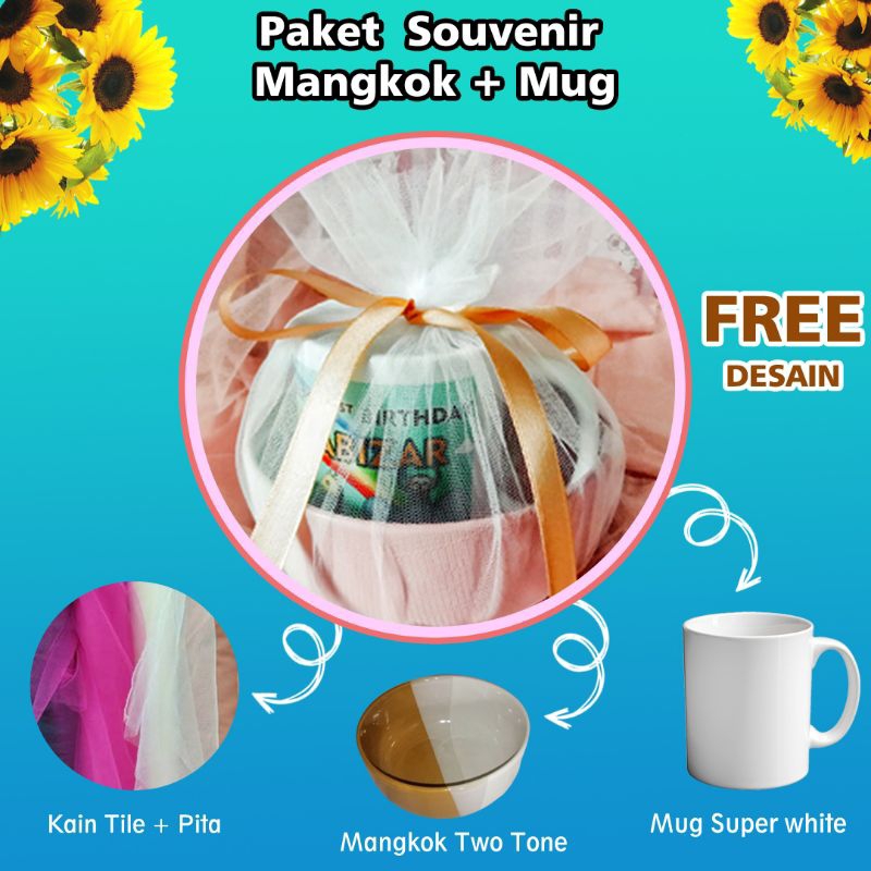 paket souvenir packaging kain tile,souvenir mangkok two tone dan mug keramik super white