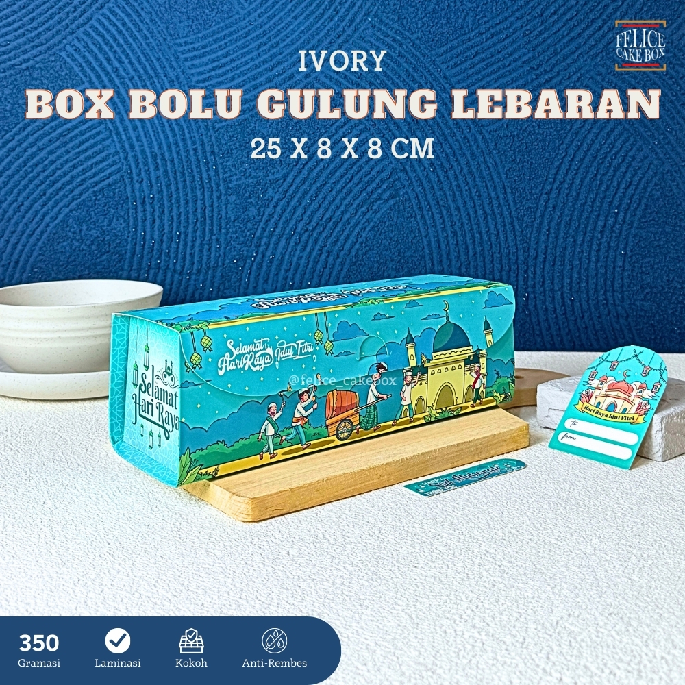 

BOX BOLU GULUNG LEBARAN IVORY 25X8X8 CM / DUS LEBARAN BOLU GULUNG / EID FITRI ROLL CAKE BOX / DUS LEBARAN IVORY