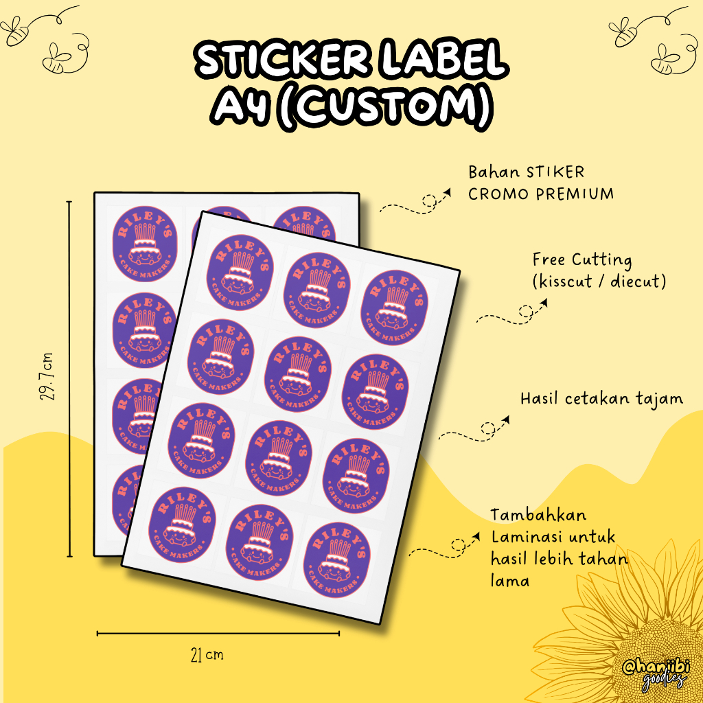 

Cetak Sticker Label Kemasan Custom - Sticker Chromo / A4 / FREE CUTTING
