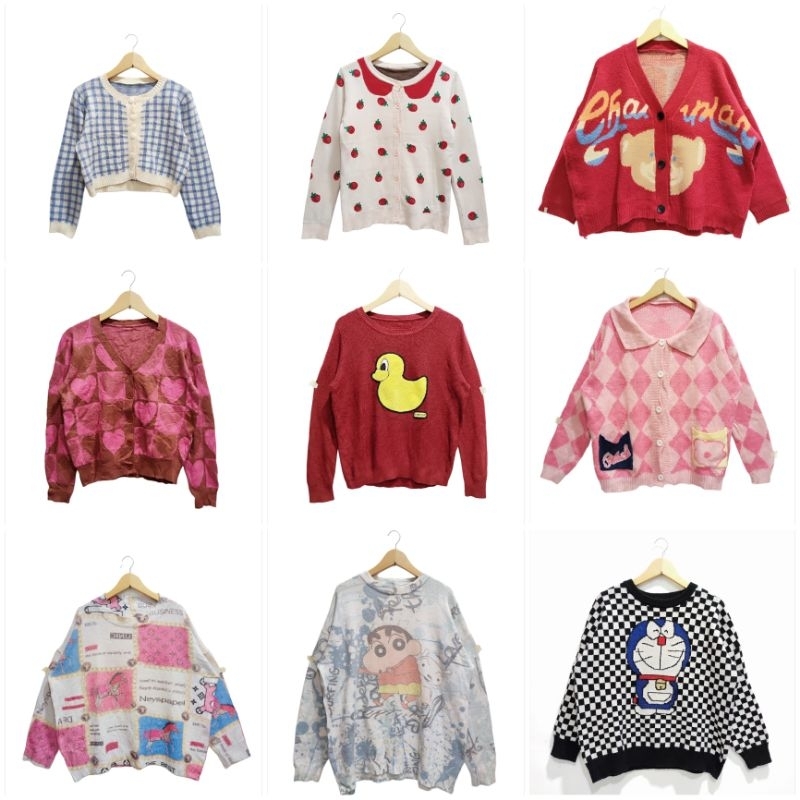 Sweater rajut motif | Cardigan rajut motif strawberry | Rajut Wanita