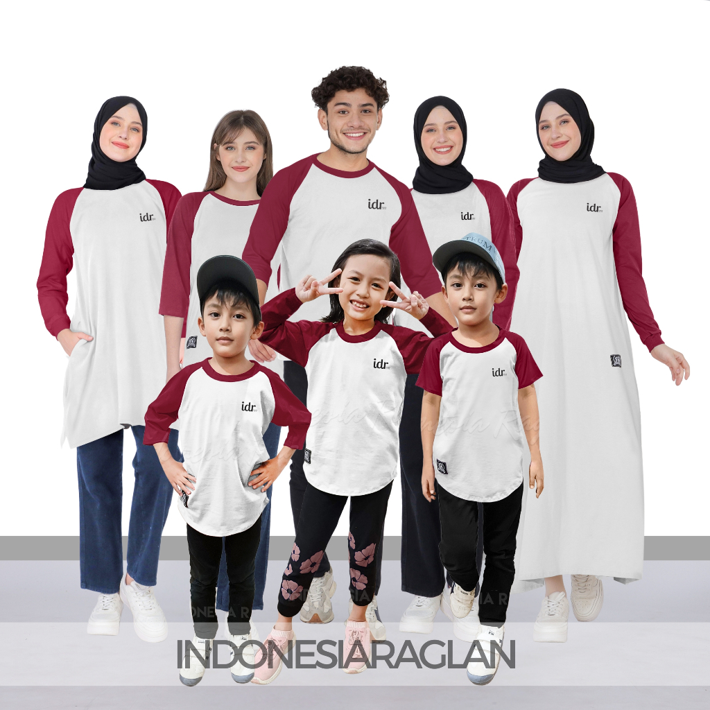 Indonesia Raglan Warna Putih - Marun Kaos Family Set Keluarga, Couple, Satuan Semua Model Oversize