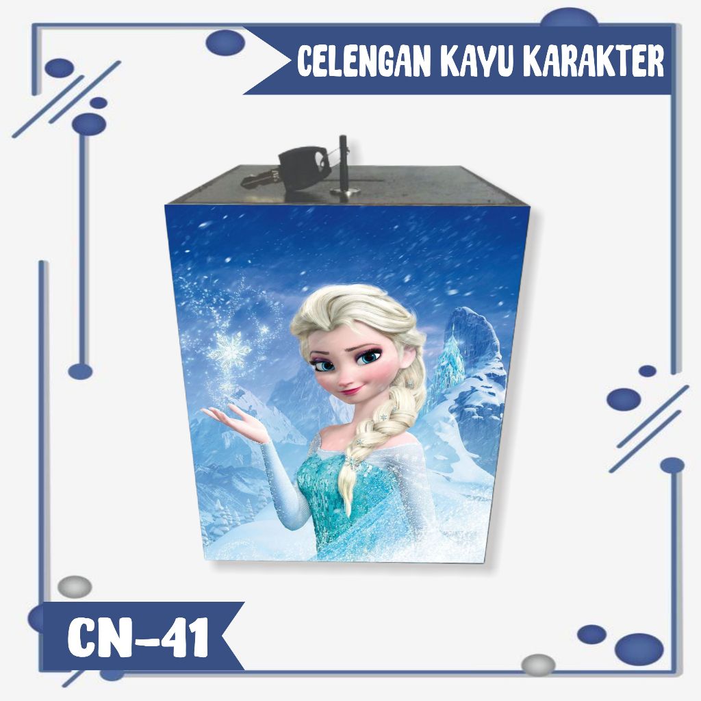 CELENGAN FROZEN KARAKTER LUCU/ KOTAK TABUNGAN KAYU GEMBOK KUNCI UNIK