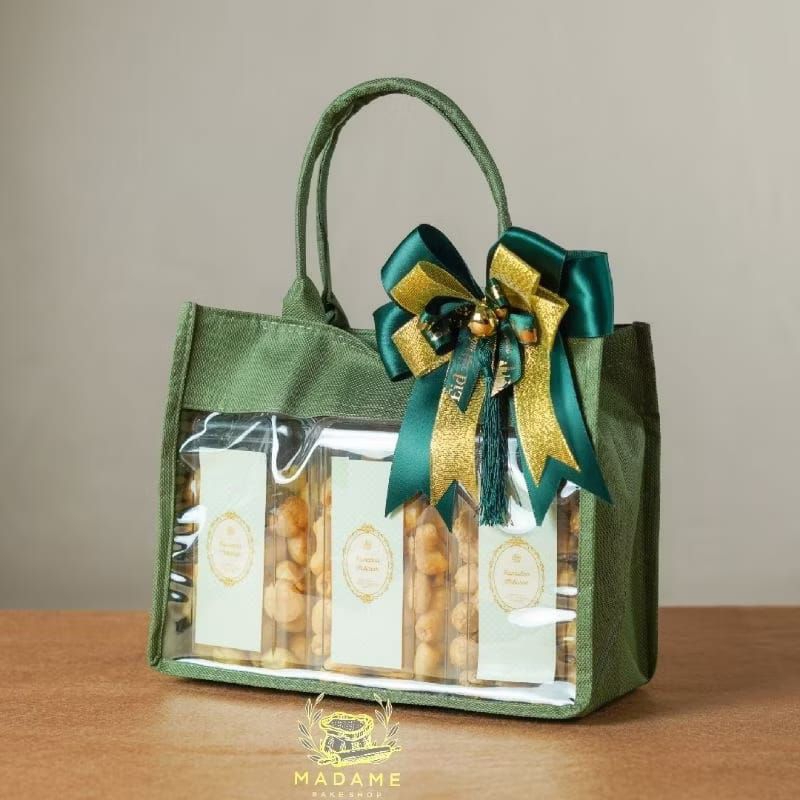 Tas Hampers Mika Lebaran Transparan kombinasi kanvas