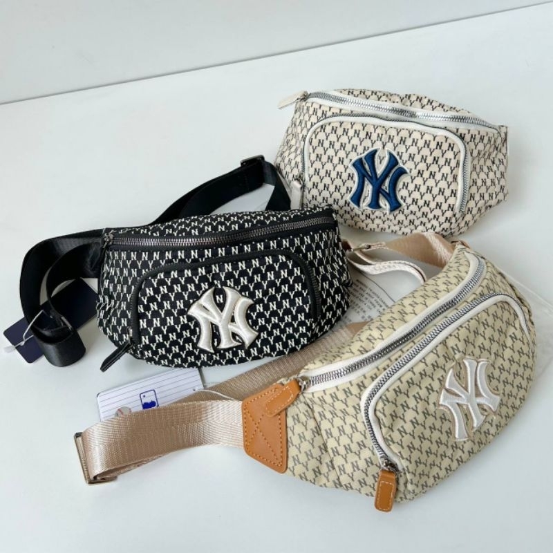 Tas NY waistbag selempang pinggang hitam putih beige